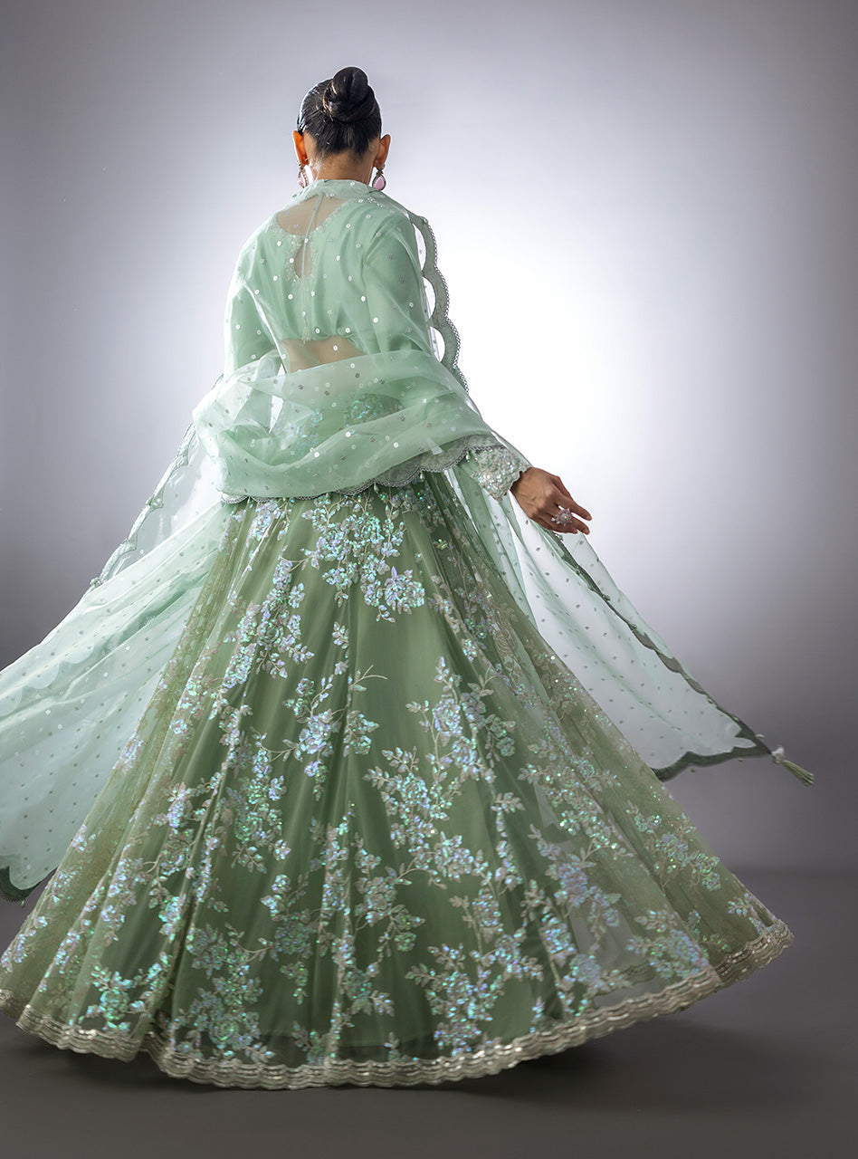 Mint Green Embroidered Silk-Blend Sharara (3-Piece) - Image 5