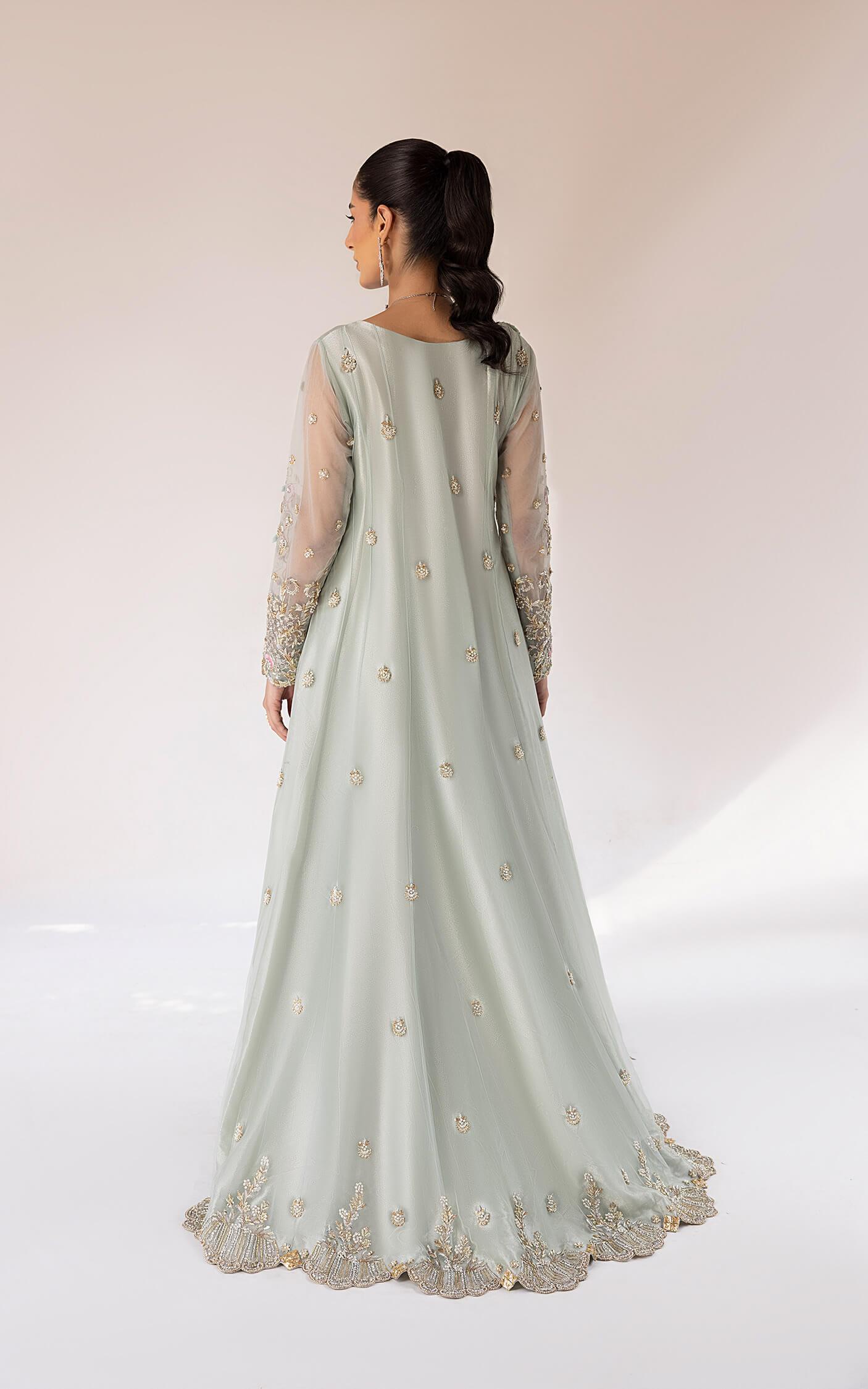 Pakistani Pistachio Green Embroidered Silk Blend Sharara (2-Piece) - Image 9