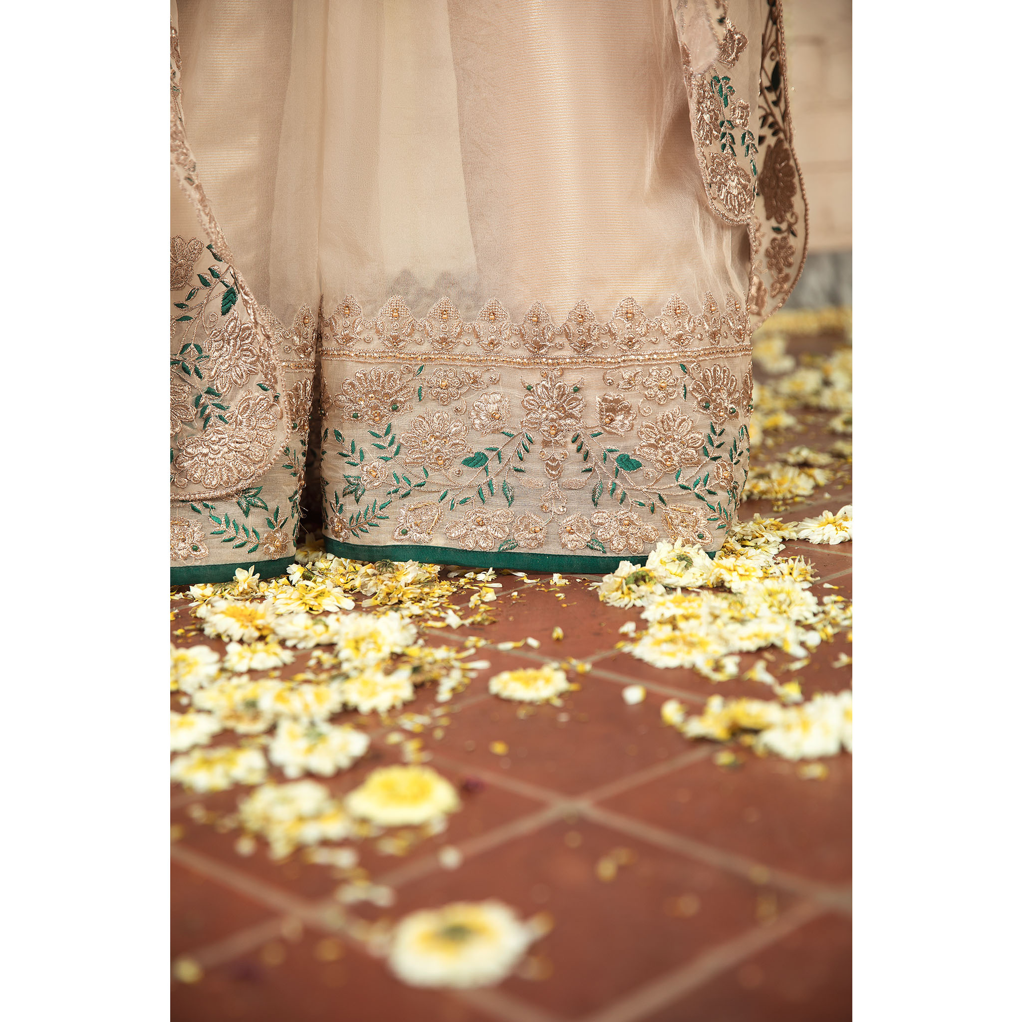 Pakistani Jade Embroidered Pure Silk Sharara Set (3-Piece) - Image 5