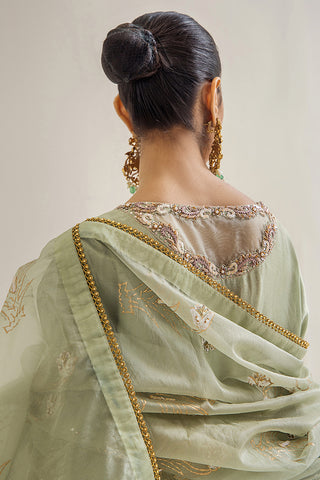 Mint Embroidered Silk Tissue Sharara (3-Piece) - Image 10