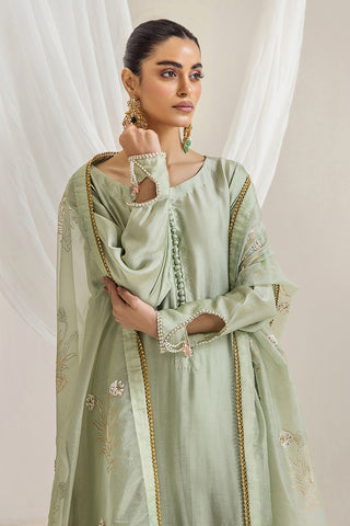Mint Embroidered Silk Tissue Sharara (3-Piece) - Image 14