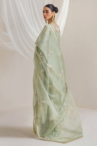 Mint Embroidered Silk Tissue Sharara (3-Piece) - Image 16