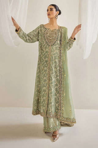Mint Embroidered Silk Tissue Sharara (3-Piece) - Image 4
