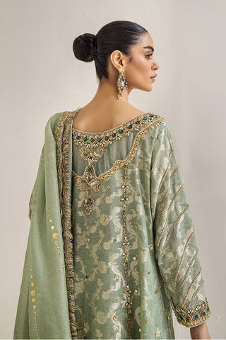 Mint Embroidered Silk Tissue Sharara (3-Piece) - Image 5