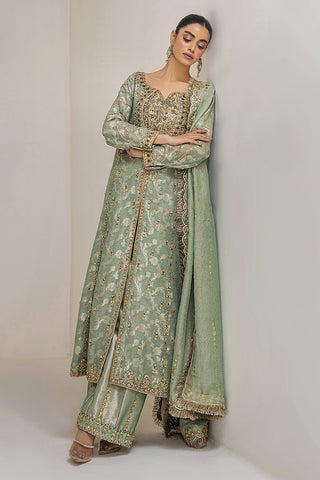 Mint Embroidered Silk Tissue Sharara (3-Piece) - Image 7