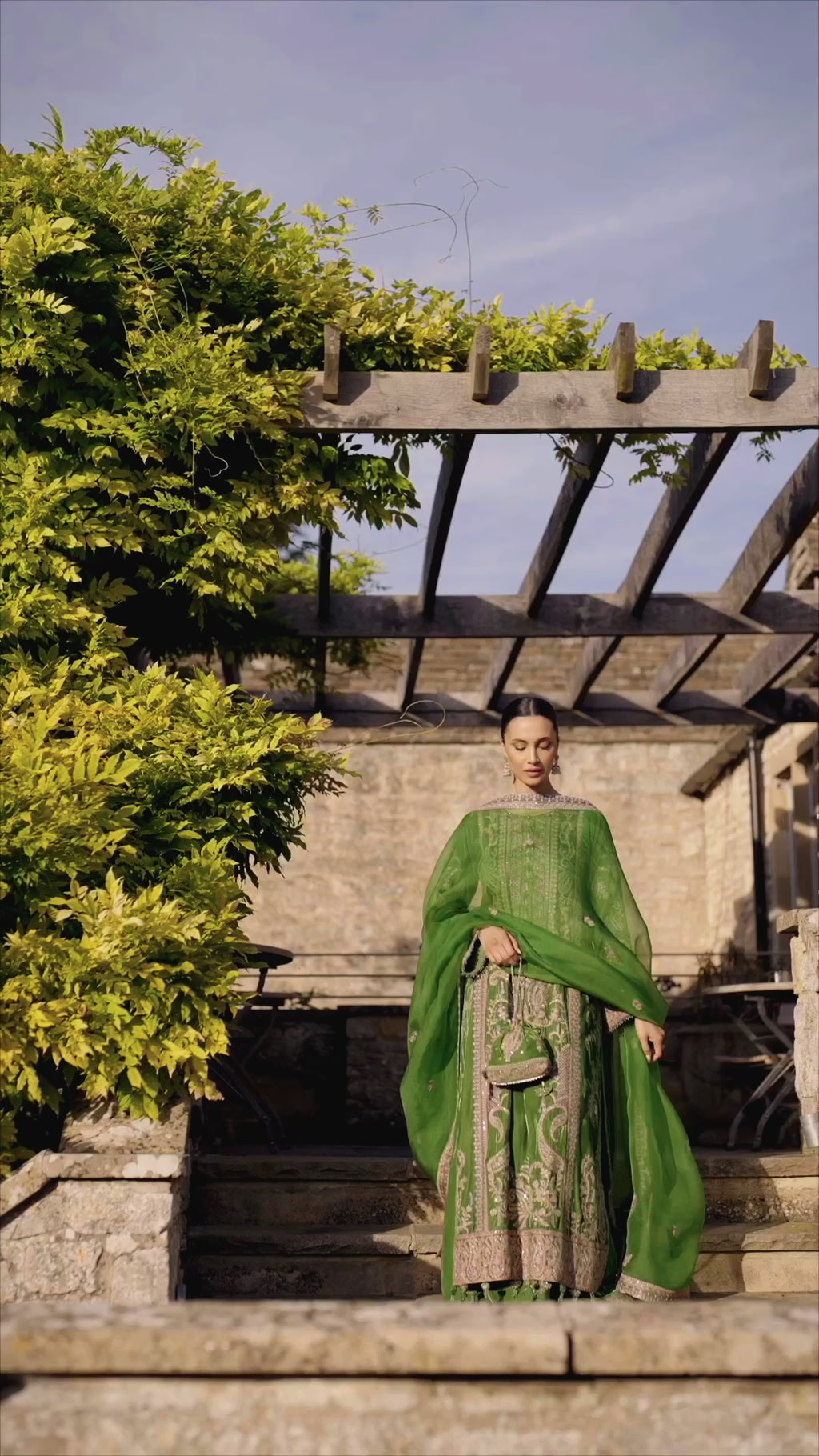 Grass Green Embroidered Velvet Sharara (3-Piece) - Image 7