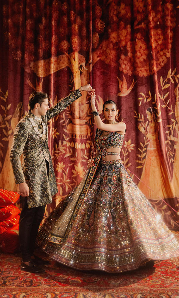 Multi-Toned Mirror Detailed Raw Silk Sherwani (2-Piece) - Image 4