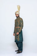 Emerald Green Embroidered Silk-Blend Groom Sherwani (3-Piece) - Image 2
