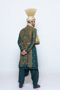Emerald Green Embroidered Silk-Blend Groom Sherwani (3-Piece) - Image 4