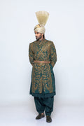 Emerald Green Embroidered Silk-Blend Groom Sherwani (3-Piece) - Image 5