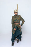 Emerald Green Embroidered Silk-Blend Groom Sherwani (3-Piece) - Image 7