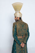 Emerald Green Embroidered Silk-Blend Groom Sherwani (3-Piece) - Image 8