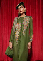 Olive Green Cut Dana Raw Silk Long Shirt (1-Pc) - Image 3