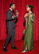 Olive Green Cut Dana Raw Silk Long Shirt (1-Pc) - Image 4