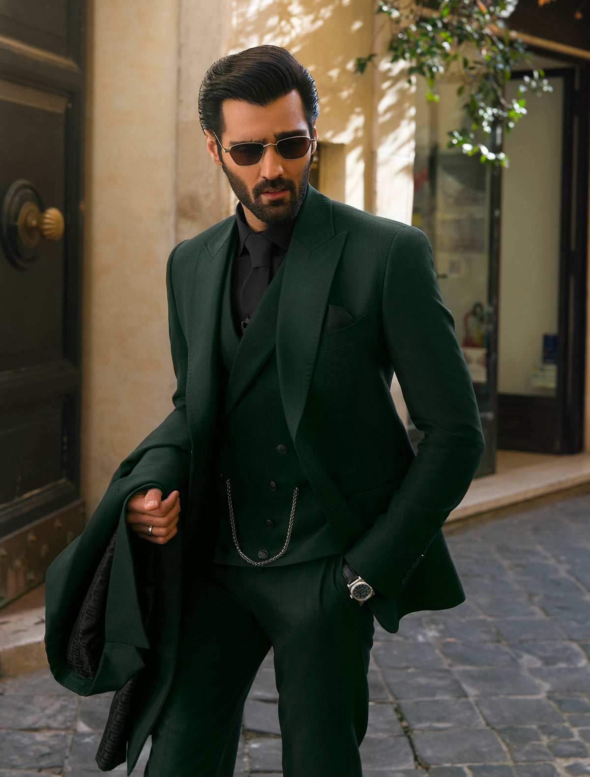 Deep Green Wool-Blend Tailored Suit (3-Piece) - Image 1