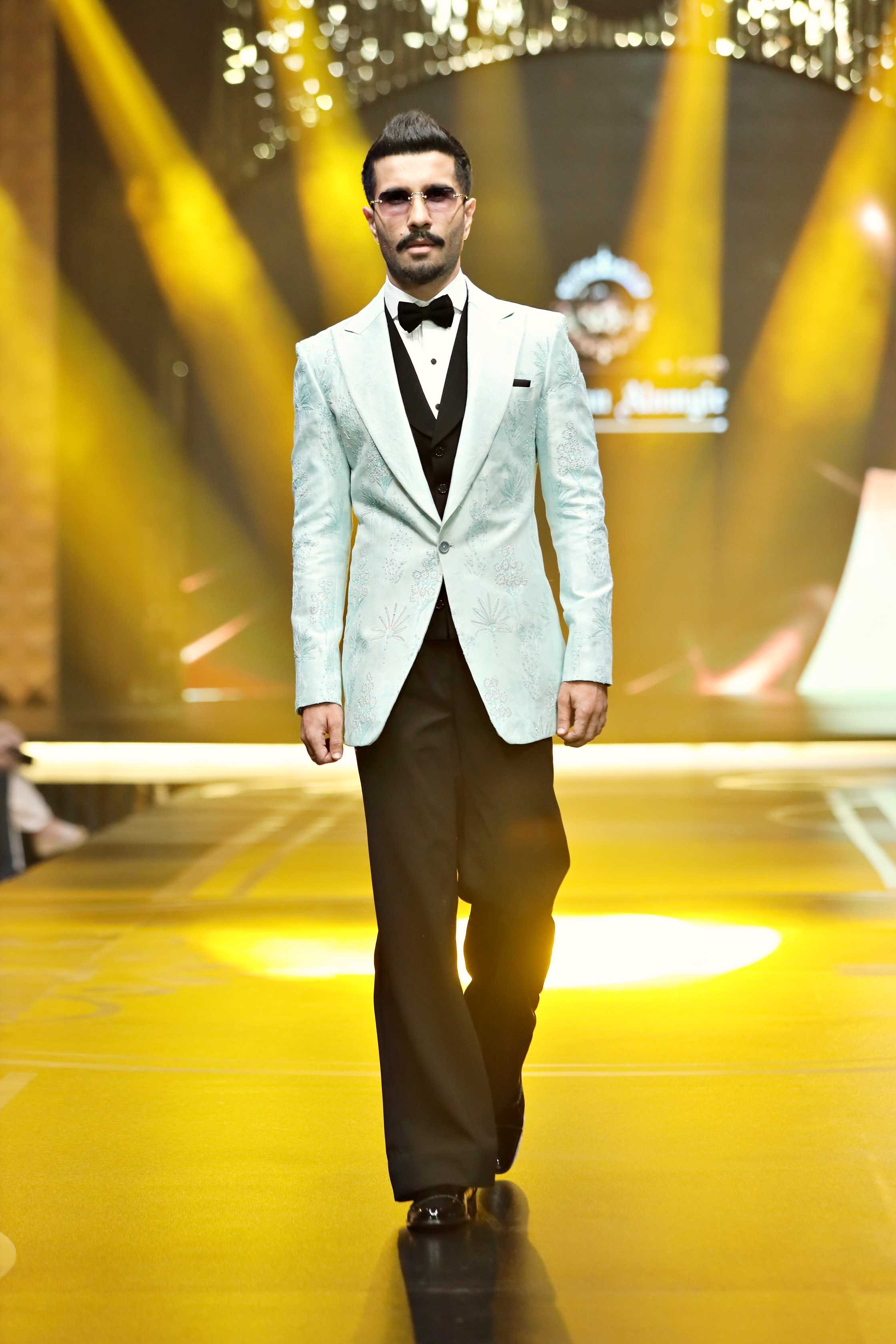 Mint Green Hand-Embroidered Tuxedo (3-Piece) - Image 3