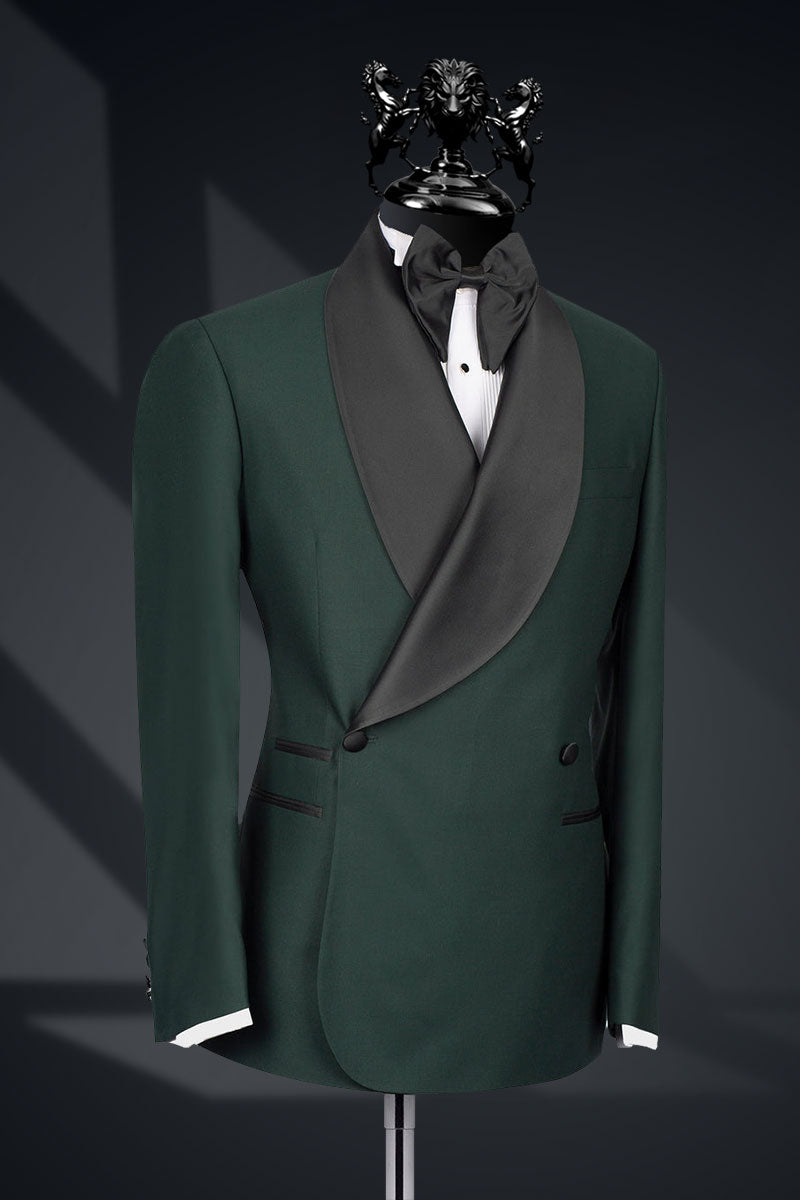 Bottle Green Satin-Trimmed Italian Fabric Tuxedo (2-Piece) - Image 2