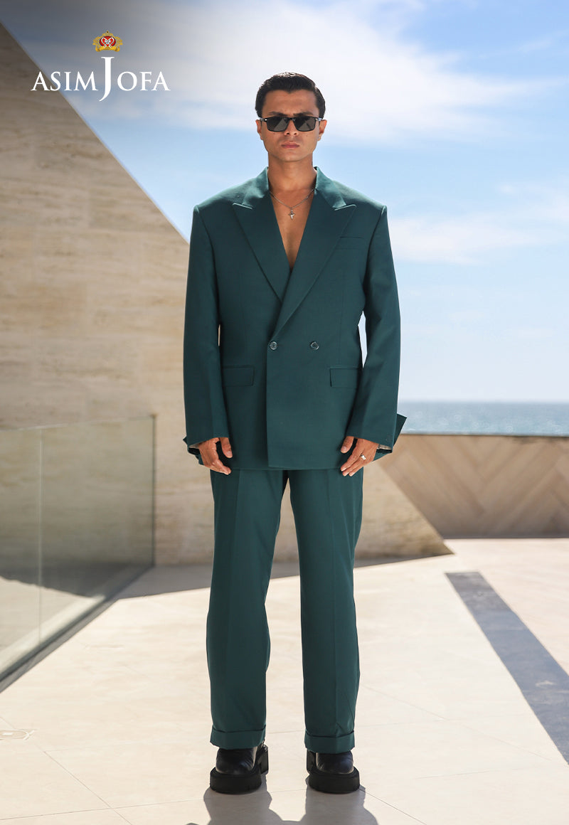 Teal Oversized Suiting Fabric Double-Breasted Suit (2-Piece) - Image 1