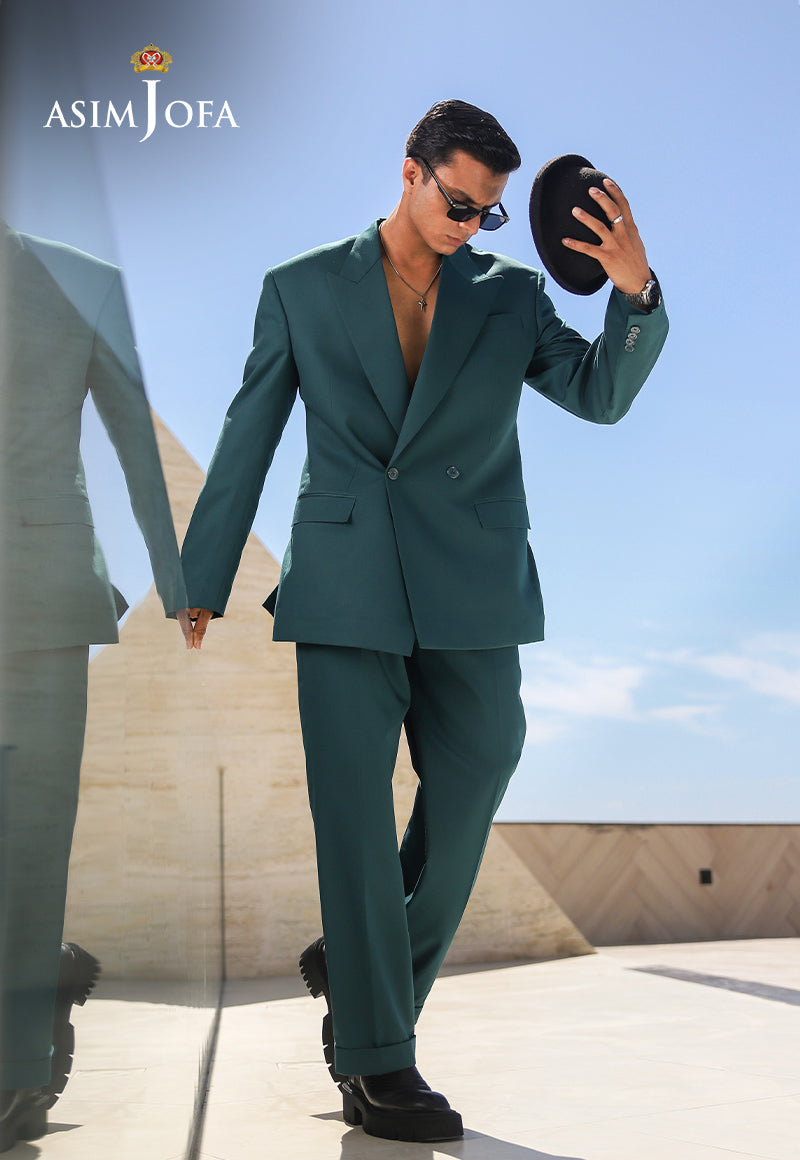 Teal Oversized Suiting Fabric Double-Breasted Suit (2-Piece) - Image 4