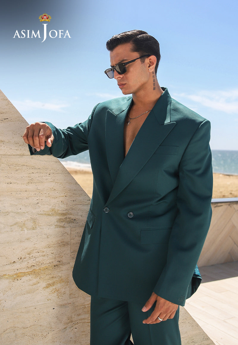 Teal Oversized Suiting Fabric Double-Breasted Suit (2-Piece) - Image 6