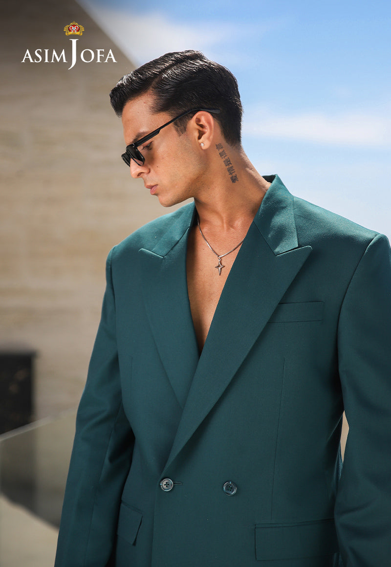 Teal Oversized Suiting Fabric Double-Breasted Suit (2-Piece) - Image 7