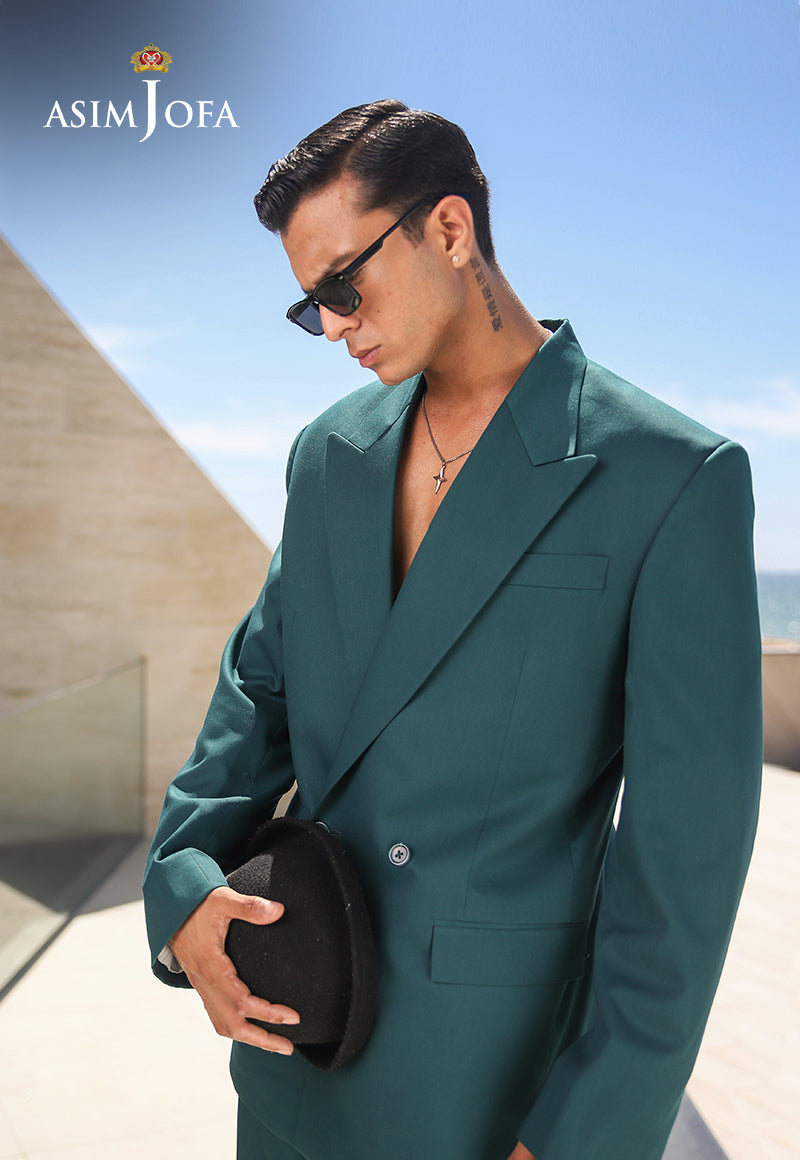 Teal Oversized Suiting Fabric Double-Breasted Suit (2-Piece) - Image 8