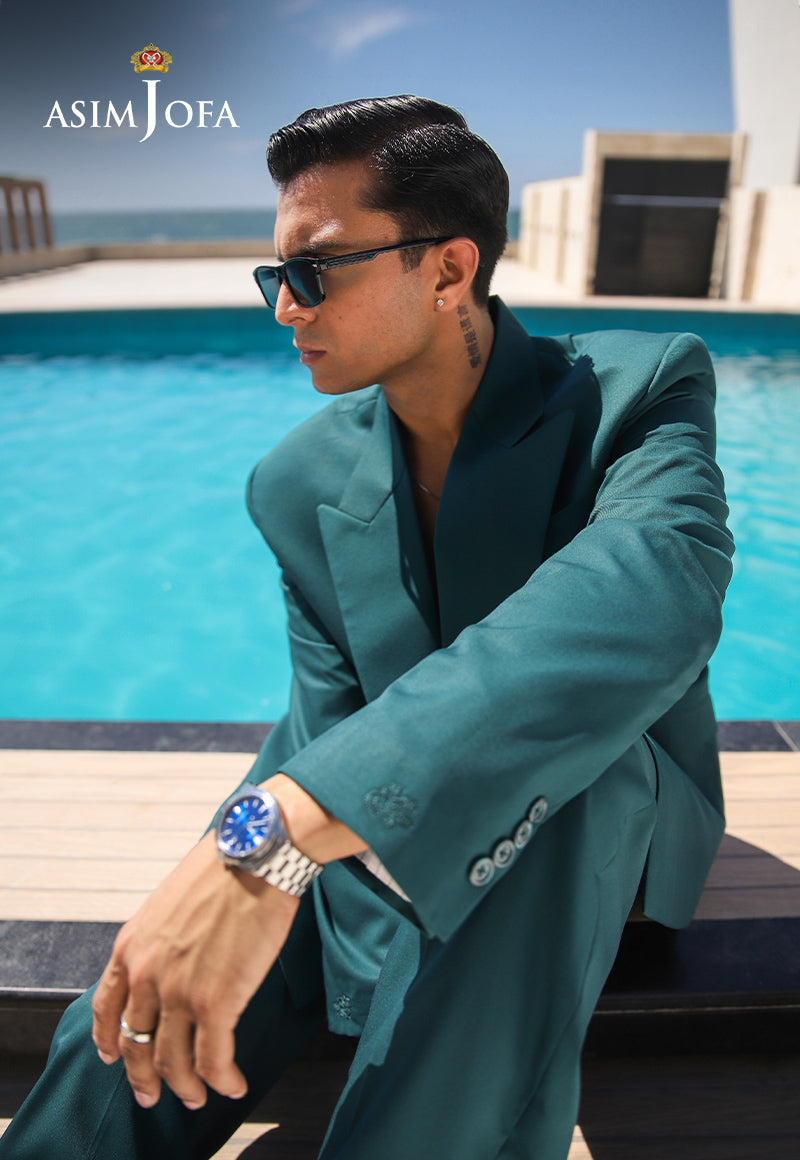 Teal Oversized Suiting Fabric Double-Breasted Suit (2-Piece) - Image 9