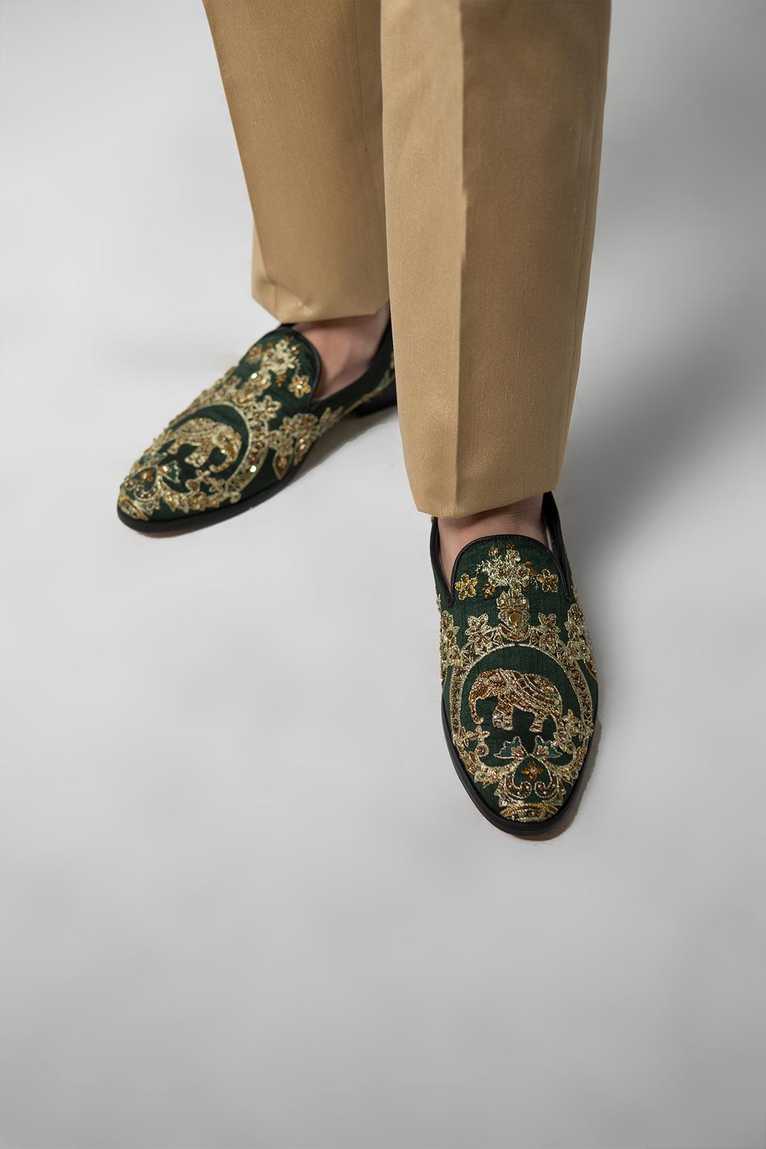 Emerald Green Embroidered Brocade Waistcoat Kurta (3-Piece) - Image 8