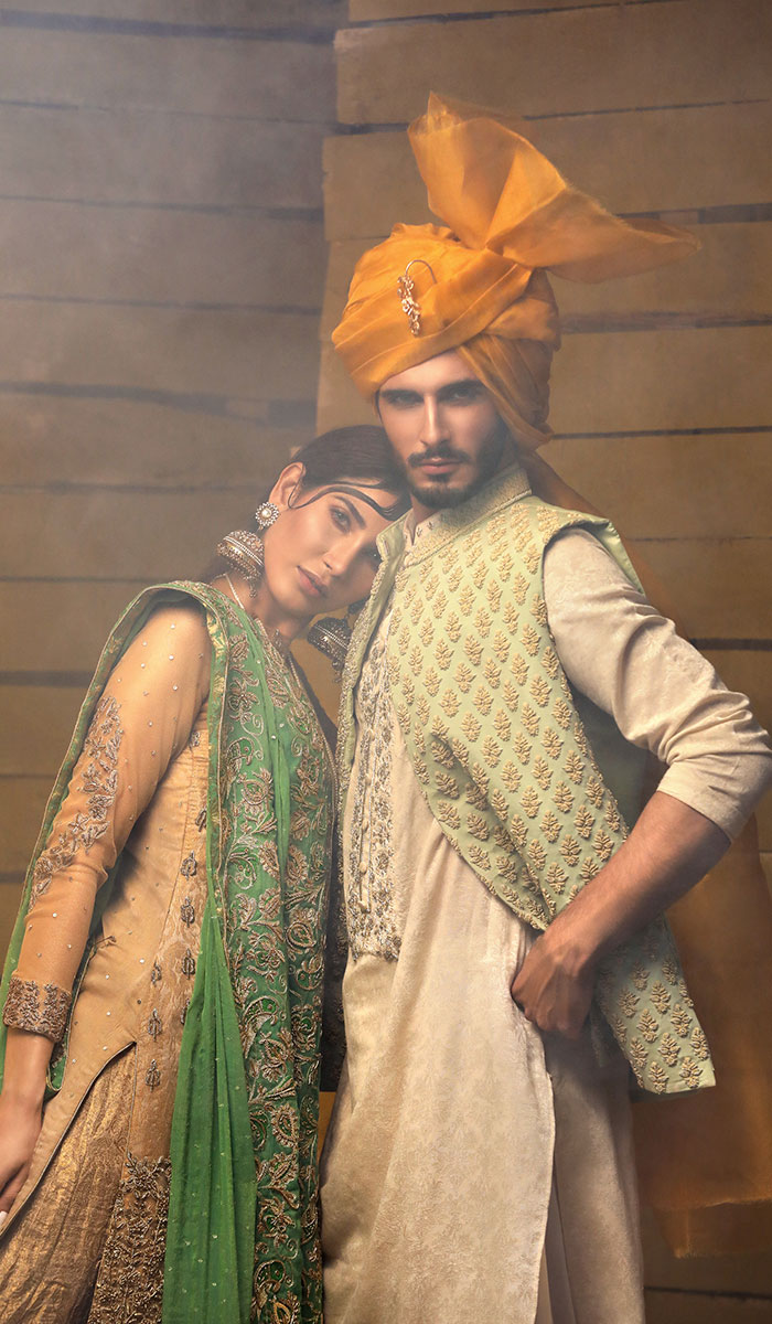 Sage Green Jacquard Waistcoat Kurta Set (3-Piece) - Image 1