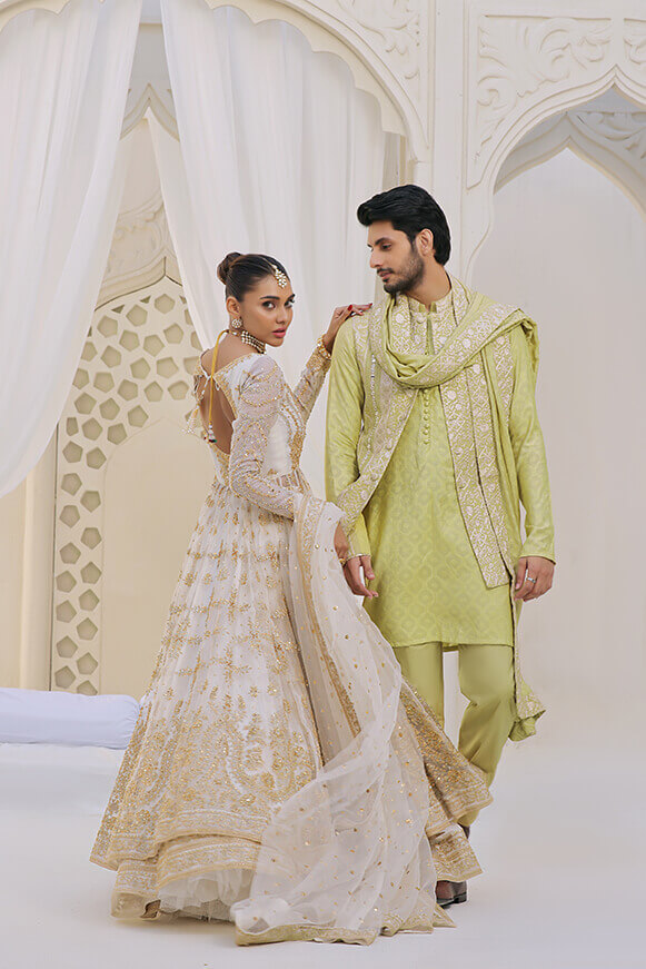 Dhani Green Embroidered Khaddi Cotton Waistcoat Kurta (3-Piece) - Image 6