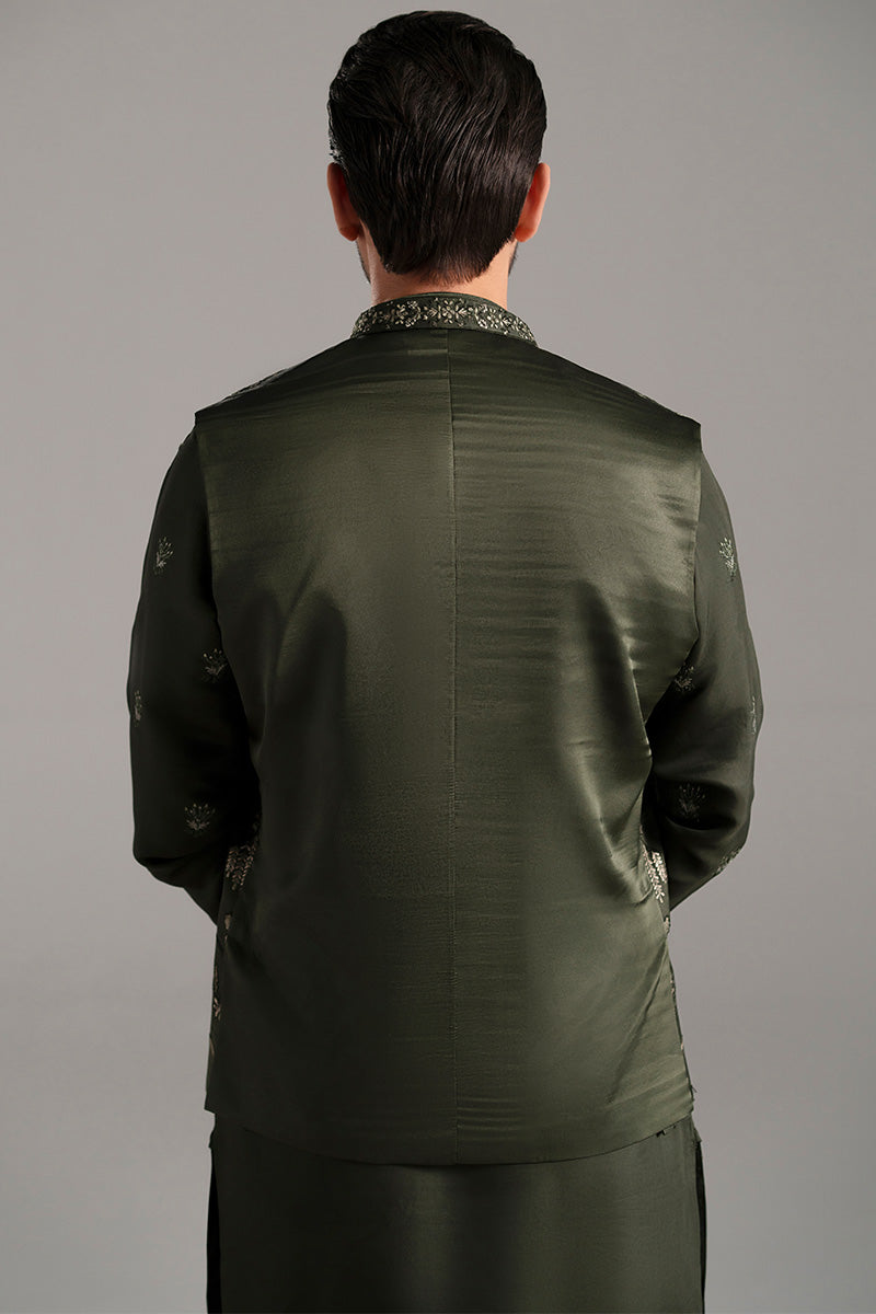 Bottle Green Dorri Embroidered Silk-Blend Waistcoat Kurta (2-Piece) - Image 15
