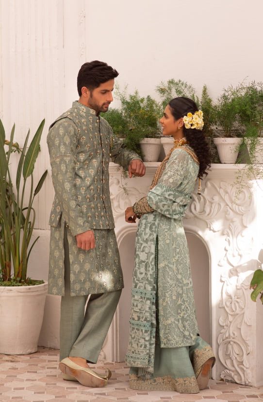 Jade Green Embroidered Silk-Blend Waistcoat Kurta (3-Piece) - Image 6