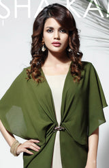 Pakistani Green Metal Buckle Georgette Cape Dress (3-Piece) - Image 3