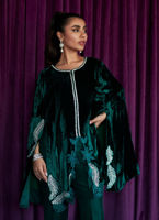Emerald Green Embellished Velvet Cape Dress (3-Piece) - Image 6