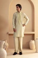 Pistachio Self-Embroidered Cotton Net Kurta (1-Pc) - Image 2