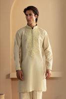Pistachio Self-Embroidered Cotton Net Kurta (1-Pc) - Image 4