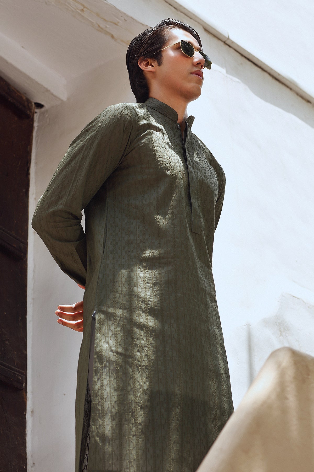 Green Embroidered Egyptian Cotton Lawn Kurta (2-Piece) - Image 2