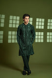 Rich Green Embroidered Wash & Wear Kurta Pajama (2-Piece) - Image 2