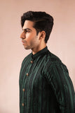 Deep Green Embroidered Wash & Wear Kurta Pajama (2-Piece) - Image 4