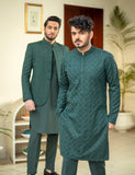 Deep Green Embroidered Wash & Wear Kurta (2-Piece) - Image 5