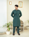 Deep Green Embroidered Wash & Wear Kurta (2-Piece) - Image 8