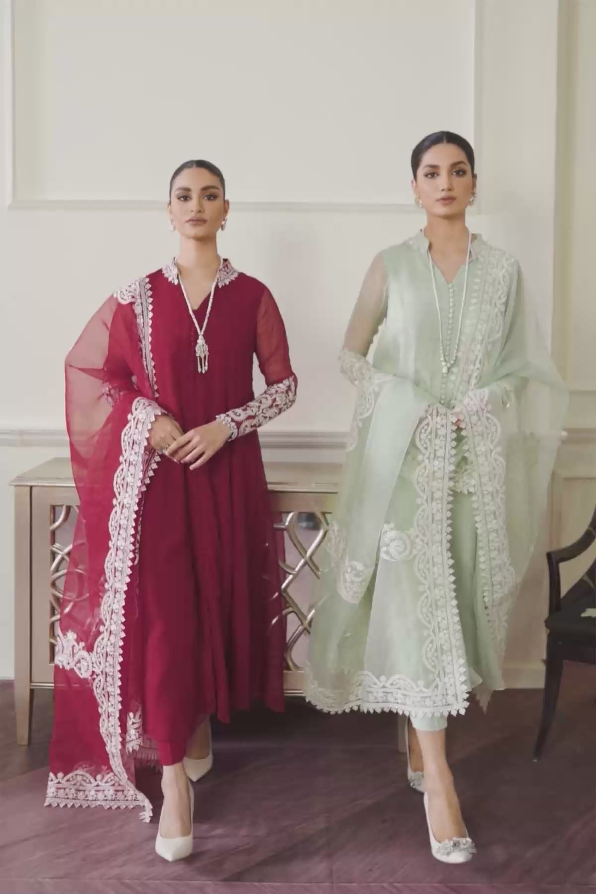 Pistachio Embroidered Chiffon Frock (3-Piece) - Image 4