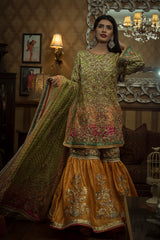 Pakistani Green Hand-Embellished Chunri Silk Gharara (3-Piece) - Image 2