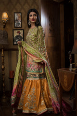 Pakistani Green Hand-Embellished Chunri Silk Gharara (3-Piece) - Image 3