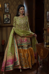Pakistani Green Hand-Embellished Chunri Silk Gharara (3-Piece) - Image 4