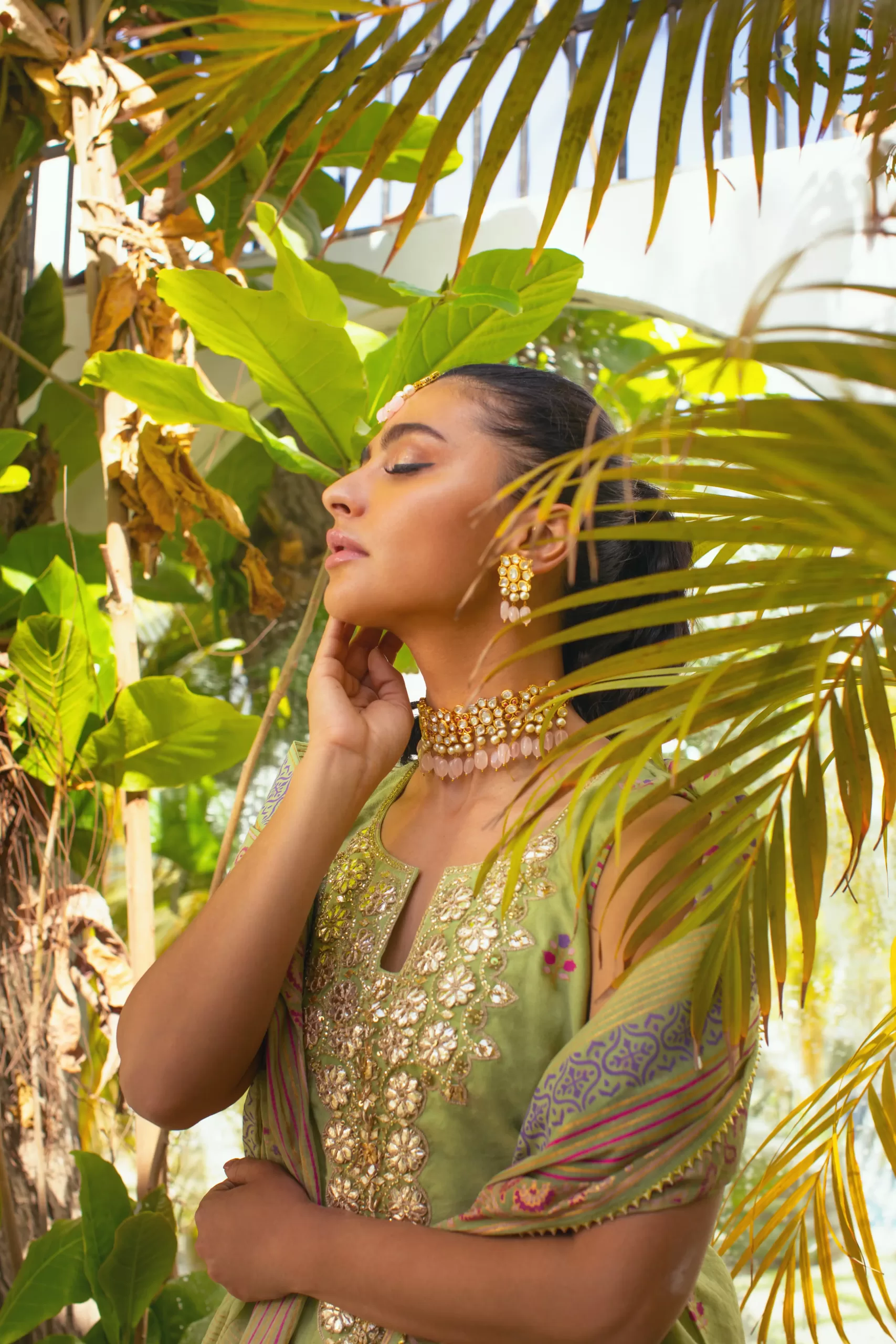 Pakistani Sea Green Gotaa Embellished Cotton-Silk Gharara (3-Piece) - Image 3