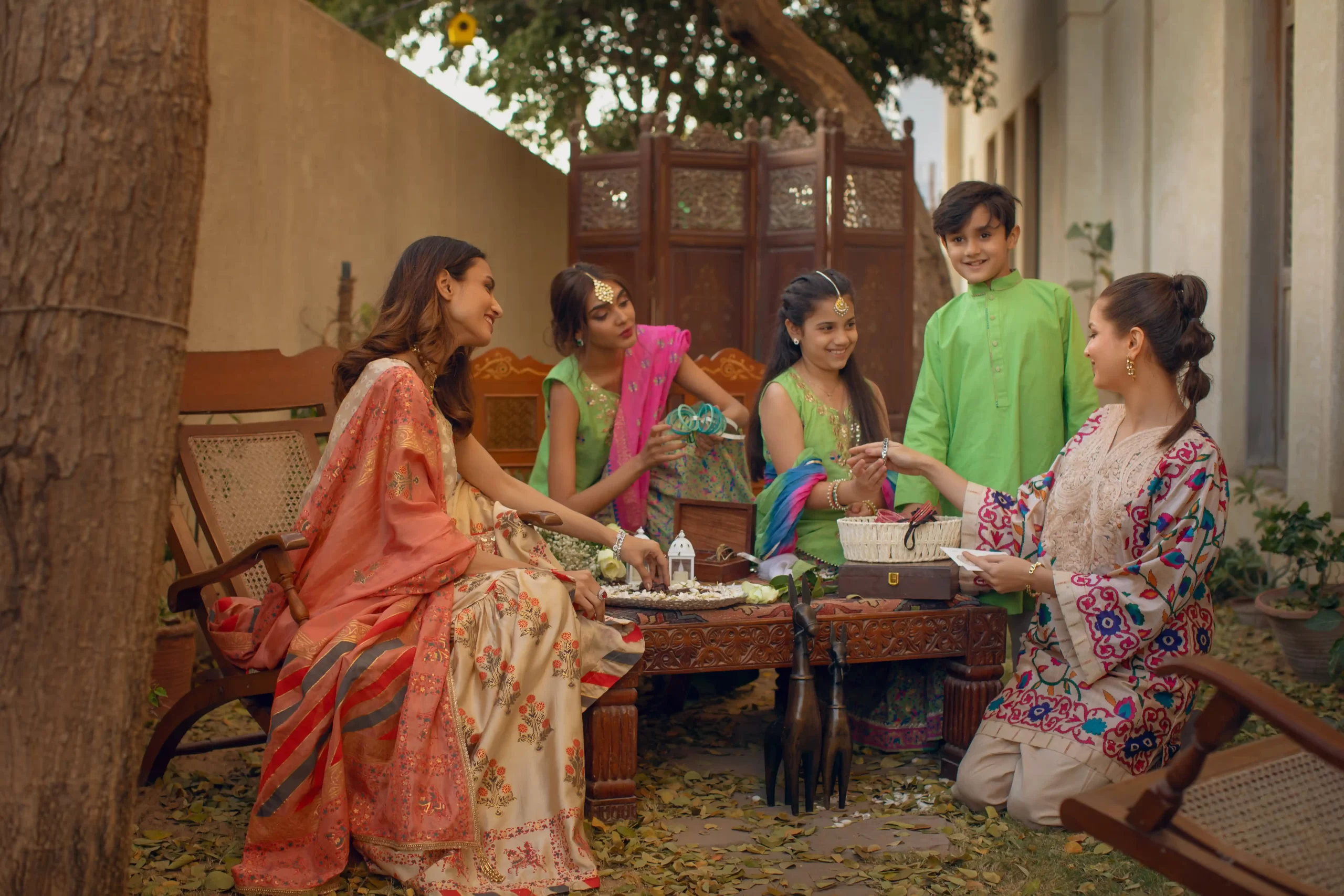 Pakistani Green Gota Embroidered Khaadi Silk Gharara (3-Piece) - Image 5