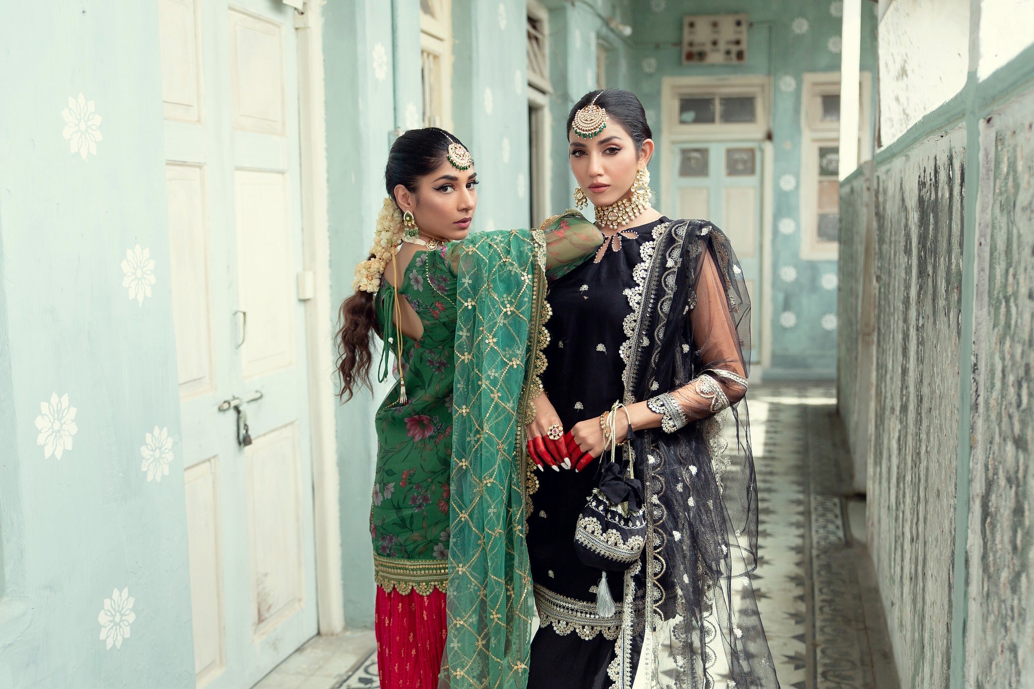 Green Printed Organza Gharara Set (4-Piece) - Image 10