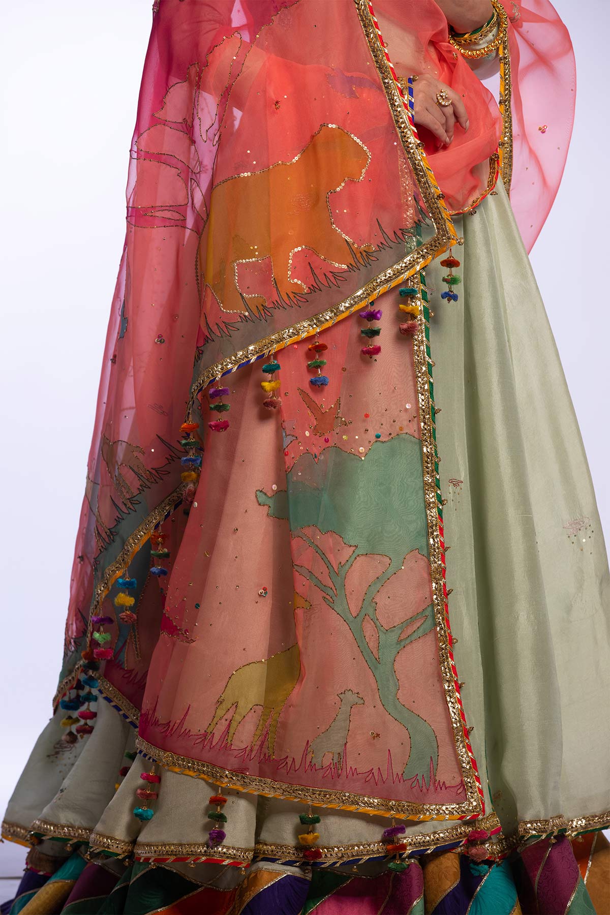 Mint Green Embroidered Raw Silk Angrakha Gharara (3-Piece) - Image 10