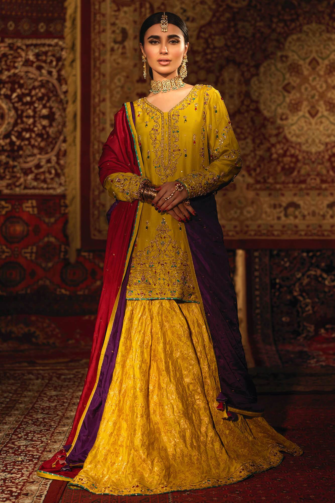 Lime Green Zardozi PK Raw Silk Gharara (3-Piece) - Image 3